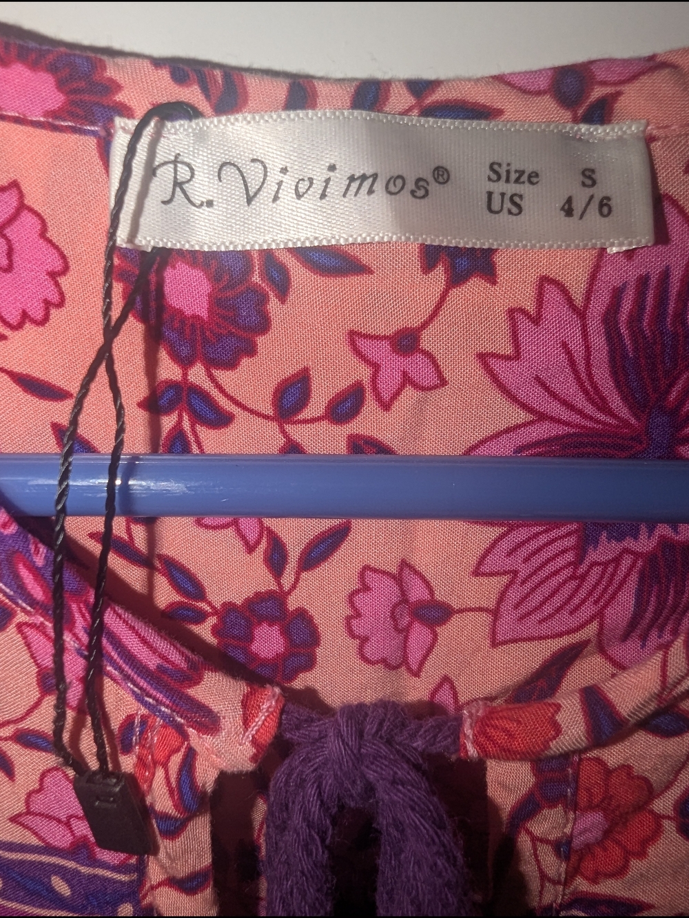 R. Vivimos Pink Floral Boho Maxi Dress with Purple Accents - Picture 2 of 4